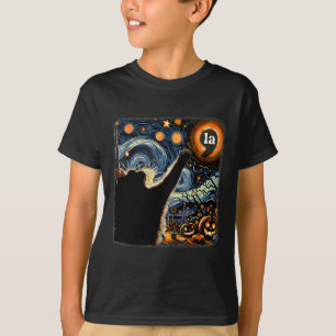 Halloween Black Cat Comma La Starry Night Art Kama T-Shirt