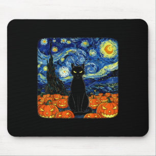 Halloween Black Cat Costume Van Gogh Starry Night  Mouse Pad