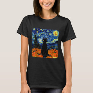 Halloween Black Cat Costume Van Gogh Starry Night T-Shirt