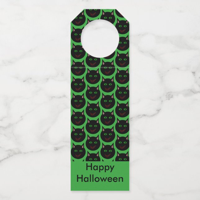 Halloween Black Cat Custom Bottle Hangers (Front)
