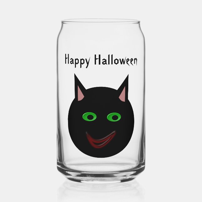 Halloween Black Cat Custom Can Glass (Front)