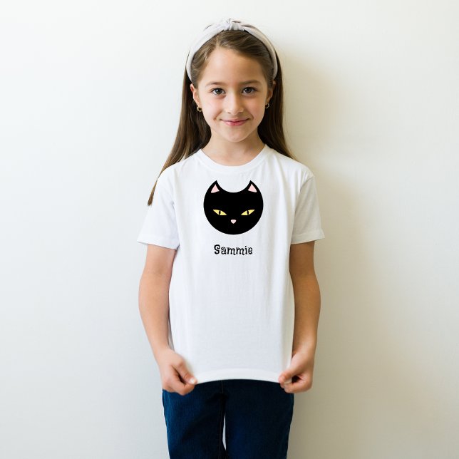 Halloween Black Cat Custom Name Kids T-Shirt (Creator Uploaded)