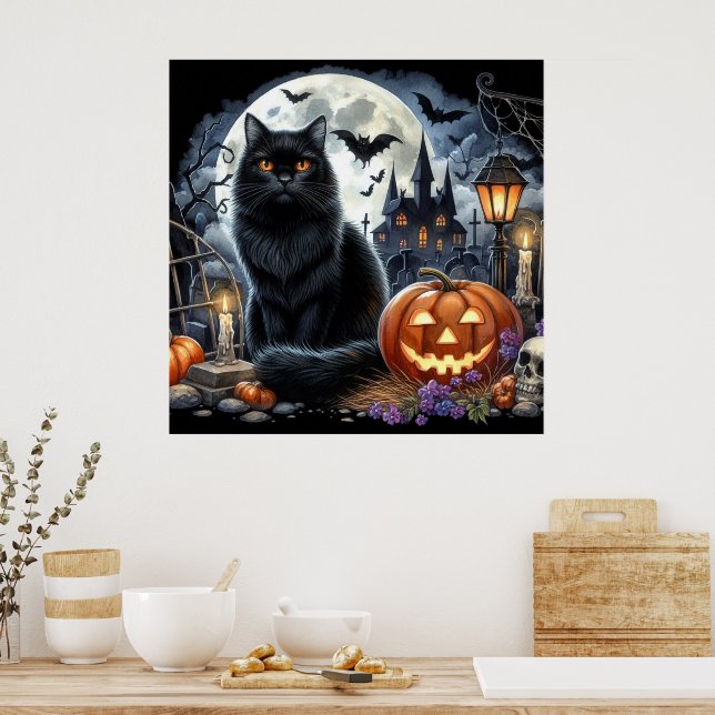 Halloween Black Cat Decorative Home  Poster (Kitchen)