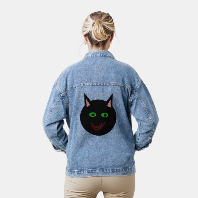 Halloween Black Cat Denim Jacket (Model)