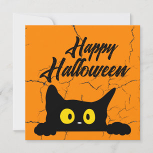 Halloween Black Cat Distressed Texture Orange Holiday Card