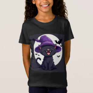 Halloween Black Cat Dressed as a Witch Hat T-Shirt