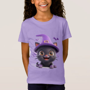 Halloween Black Cat Dressed as a Witch Hat T-Shirt