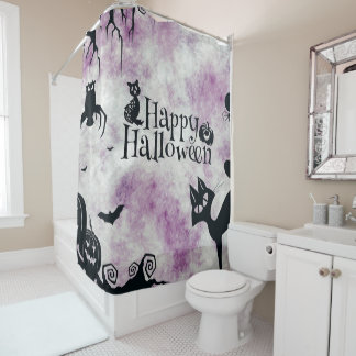 Halloween Black Cat Evil Pumpkins Scary Owls Shower Curtain