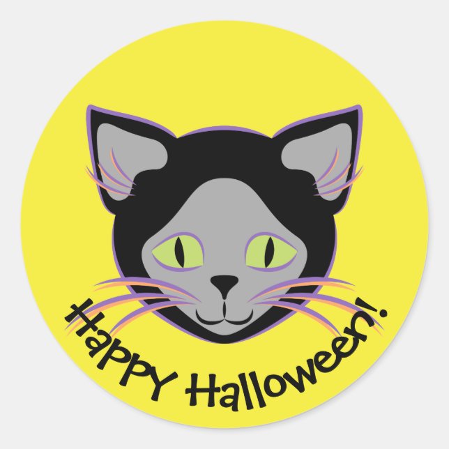 Halloween Black Cat Face Classic Round Sticker (Front)