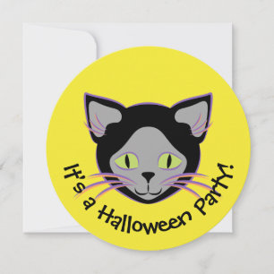 Halloween Black Cat Face Invitation