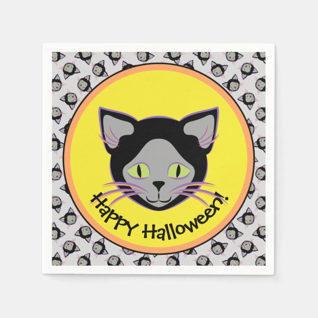 Halloween Black Cat Face Pattern Napkin (Front)