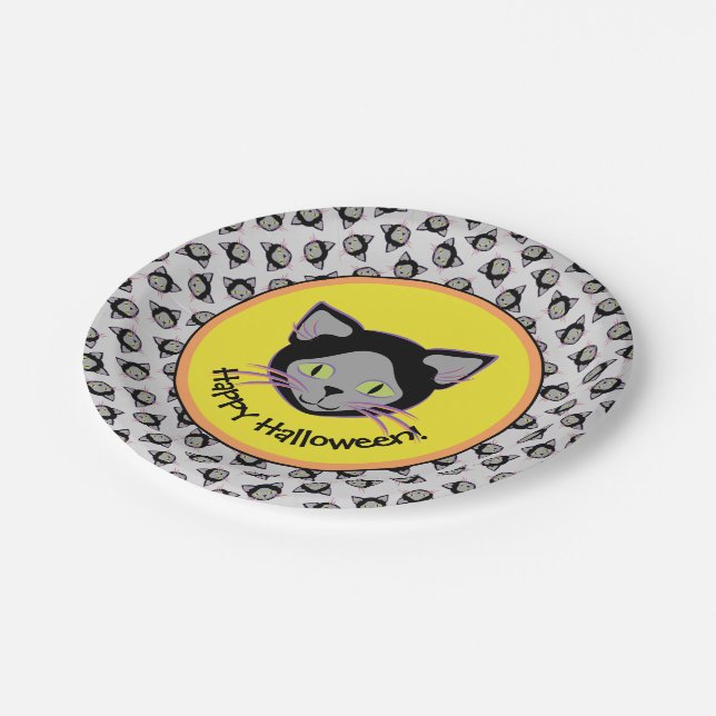Halloween Black Cat Face Pattern Paper Plate (Angled)