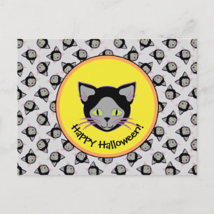 Halloween Black Cat Face Pattern Postcard