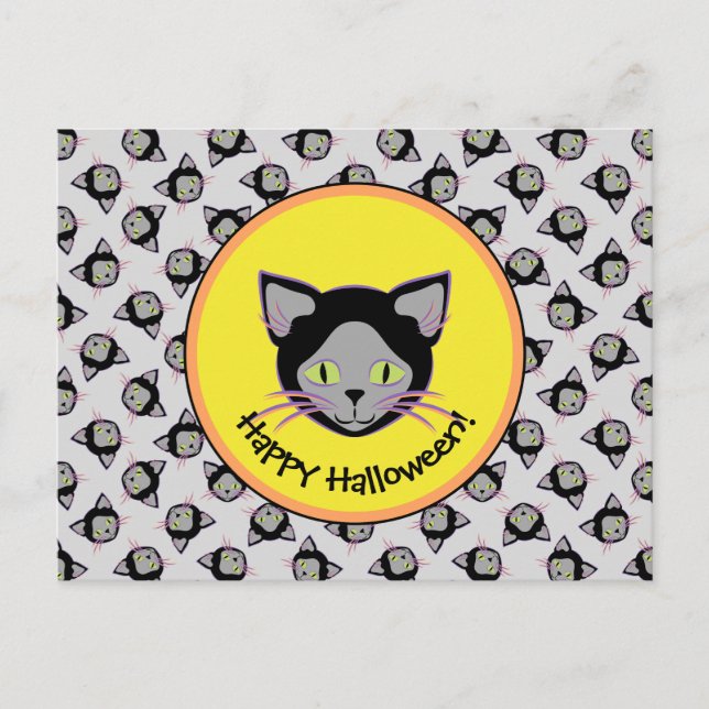Halloween Black Cat Face Pattern Postcard (Front)