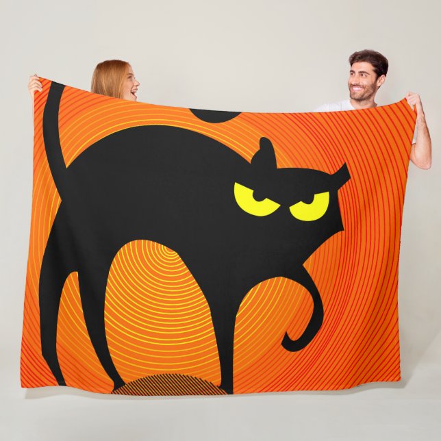 Halloween Black Cat Fleece Blanket (In Situ)