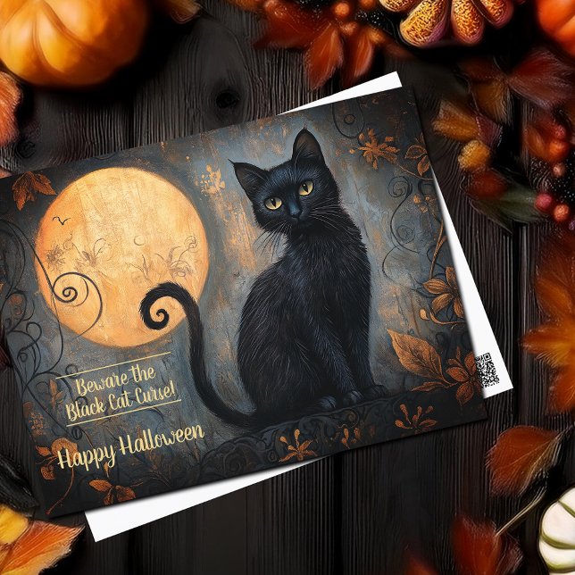 Halloween Black Cat Full Moon Ornate Postcard (Halloween Black Cat Full Moon Ornate Postcard)