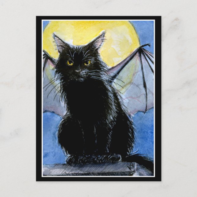 Halloween black cat gargoyle postcard (Front)