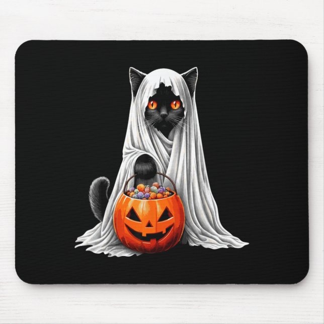 Halloween Black Cat Ghost Costume Pumpkin Mouse Pad (Front)