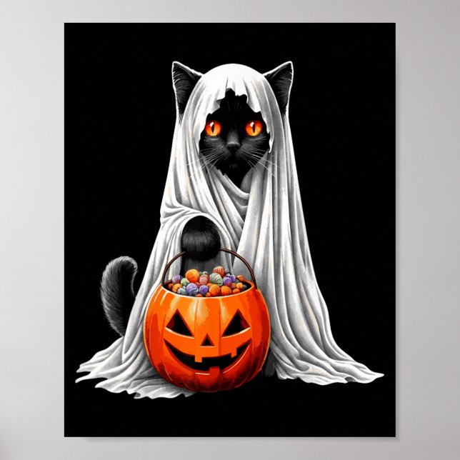 Halloween Black Cat Ghost Costume Pumpkin Poster (Front)