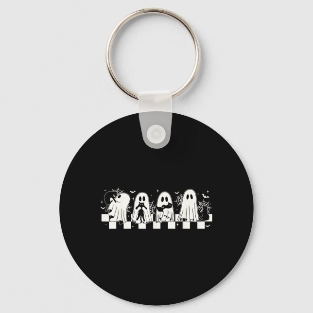 Halloween Black Cat Ghost Halloween Ghost Spooky Key Ring (Front)