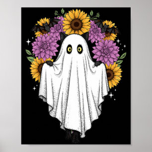 Halloween Black Cat Ghost Suower Bat Floral Cute Poster