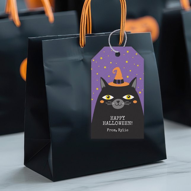 Halloween Black Cat Gift Tags (A cute Halloween cat party favor gift tag for your Halloween party favors.)