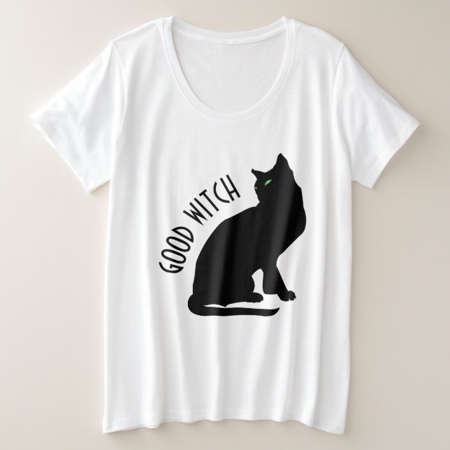 Halloween Black Cat Good Witch Plus Size T-Shirt (Design Front)