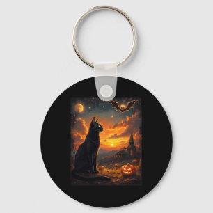 Halloween Black Cat Gothic Moon Scene Party Key Ring