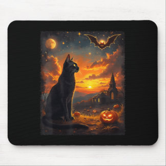 Halloween Black Cat Gothic Moon Scene Party Mouse Pad