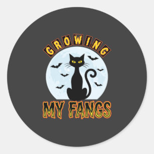 Halloween Black Cat Growing My Fangs Design Classic Round Sticker