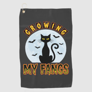 Halloween Black Cat Growing My Fangs Design Golf Towel