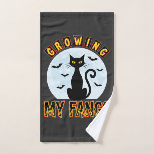 Halloween Black Cat Growing My Fangs Design Hand Towel