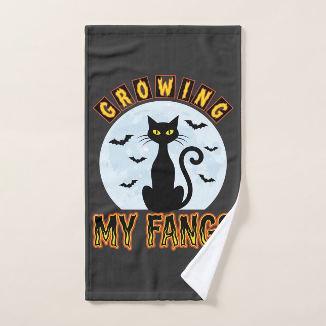 Halloween Black Cat Growing My Fangs Design Hand Towel (Hand Towel)