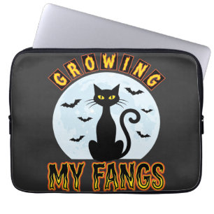 Halloween Black Cat Growing My Fangs Design Laptop Sleeve