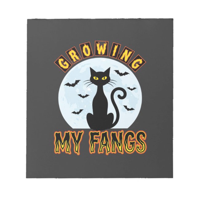 Halloween Black Cat Growing My Fangs Design Notepad (Front)