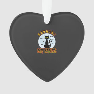 Halloween Black Cat Growing My Fangs Design Ornament