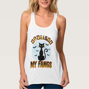Halloween Black Cat Growing My Fangs Design Singlet