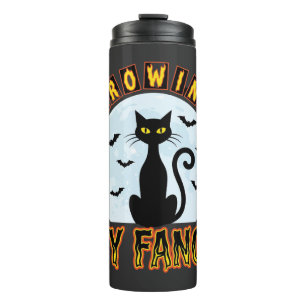 Halloween Black Cat Growing My Fangs Design Thermal Tumbler