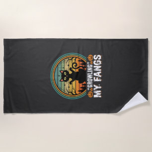 Halloween Black Cat Growling My Fangs Retro Design Beach Towel