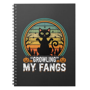Halloween Black Cat Growling My Fangs Retro Design Notebook
