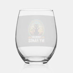 Halloween Black Cat Growling My Fangs Retro Design Stemless Wine Glass