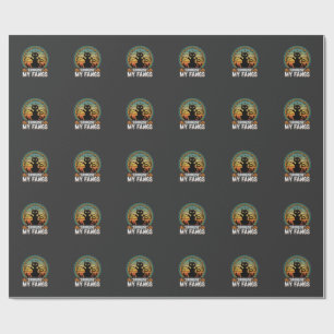 Halloween Black Cat Growling My Fangs Retro Design Wrapping Paper