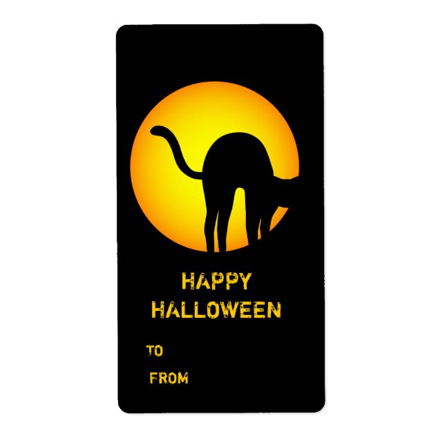 Halloween Black Cat Happy Halloween Gift Label (Front)