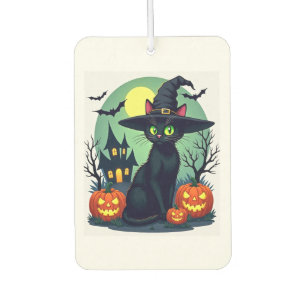 Halloween Black Cat Hat Spooky Cat and Pumpkin Gra Car Air Freshener