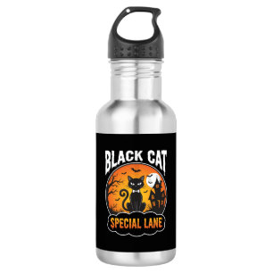 Halloween Black Cat Haunted House Moon Design 532 Ml Water Bottle