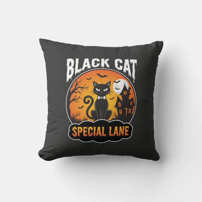 Halloween Black Cat Haunted House Moon Design Cushion (Front)