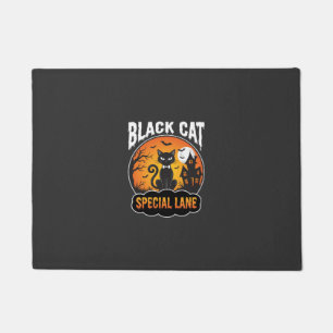 Halloween Black Cat Haunted House Moon Design Doormat