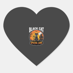 Halloween Black Cat Haunted House Moon Design Heart Sticker