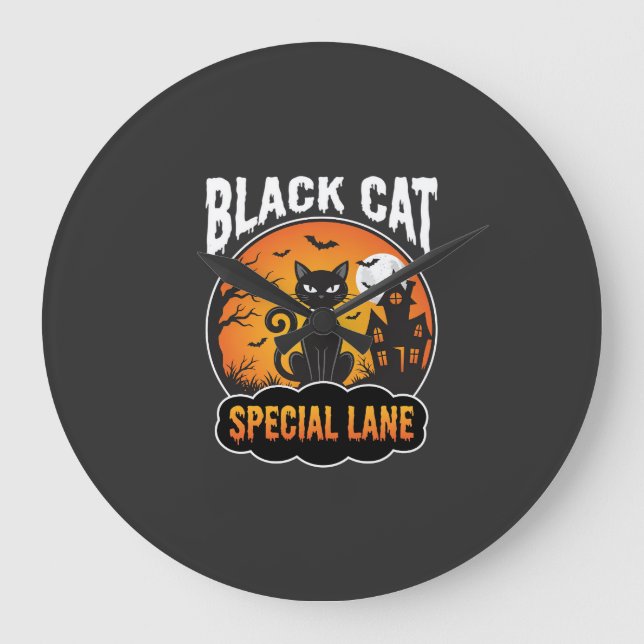 Halloween Black Cat Haunted House Moon Design Large Clock (Front)