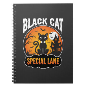Halloween Black Cat Haunted House Moon Design Notebook